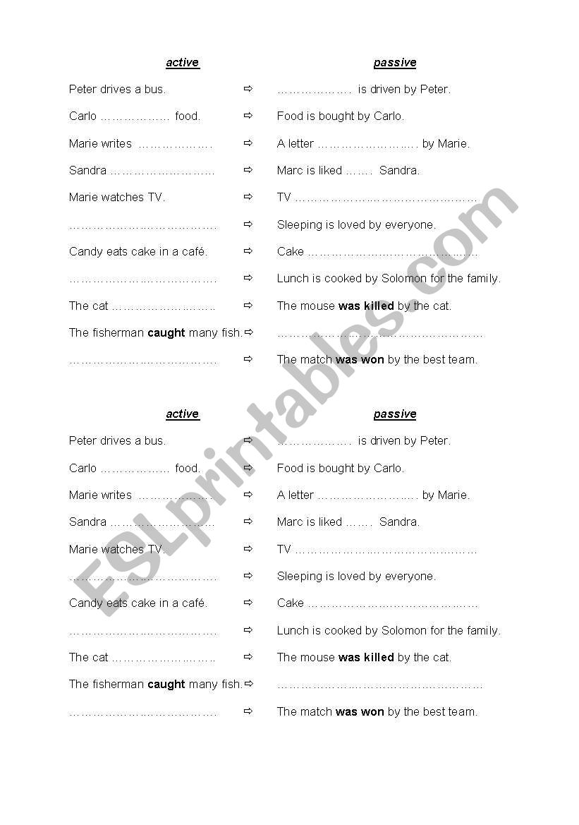 active - passive worksheet