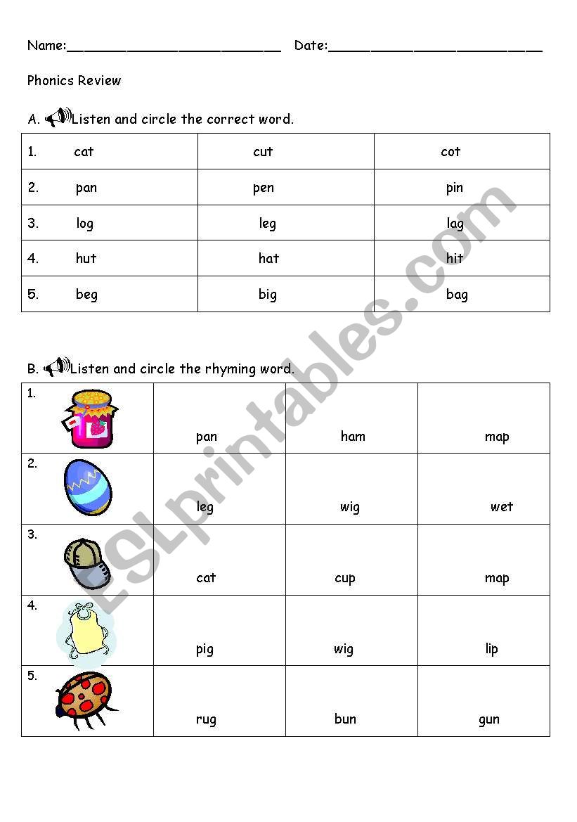 Phonics Review worksheet