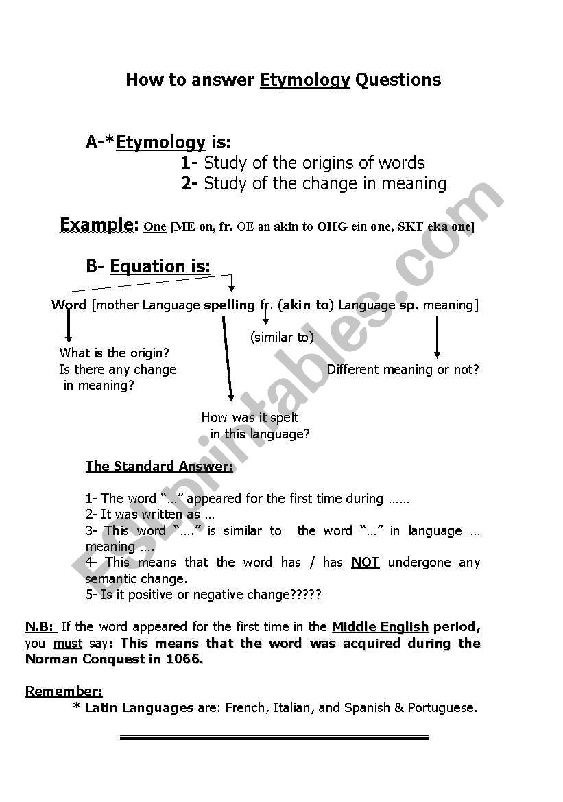 etymology worksheet