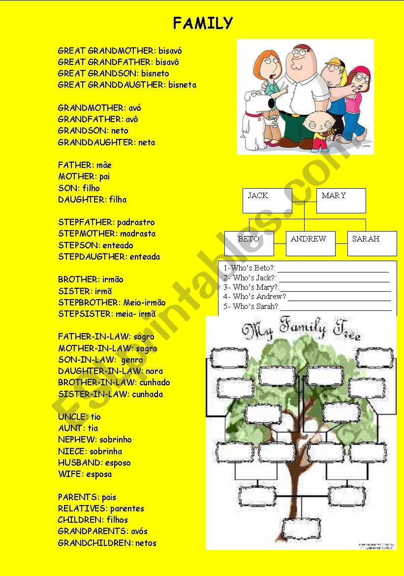 FAMILY MEMBERS worksheet