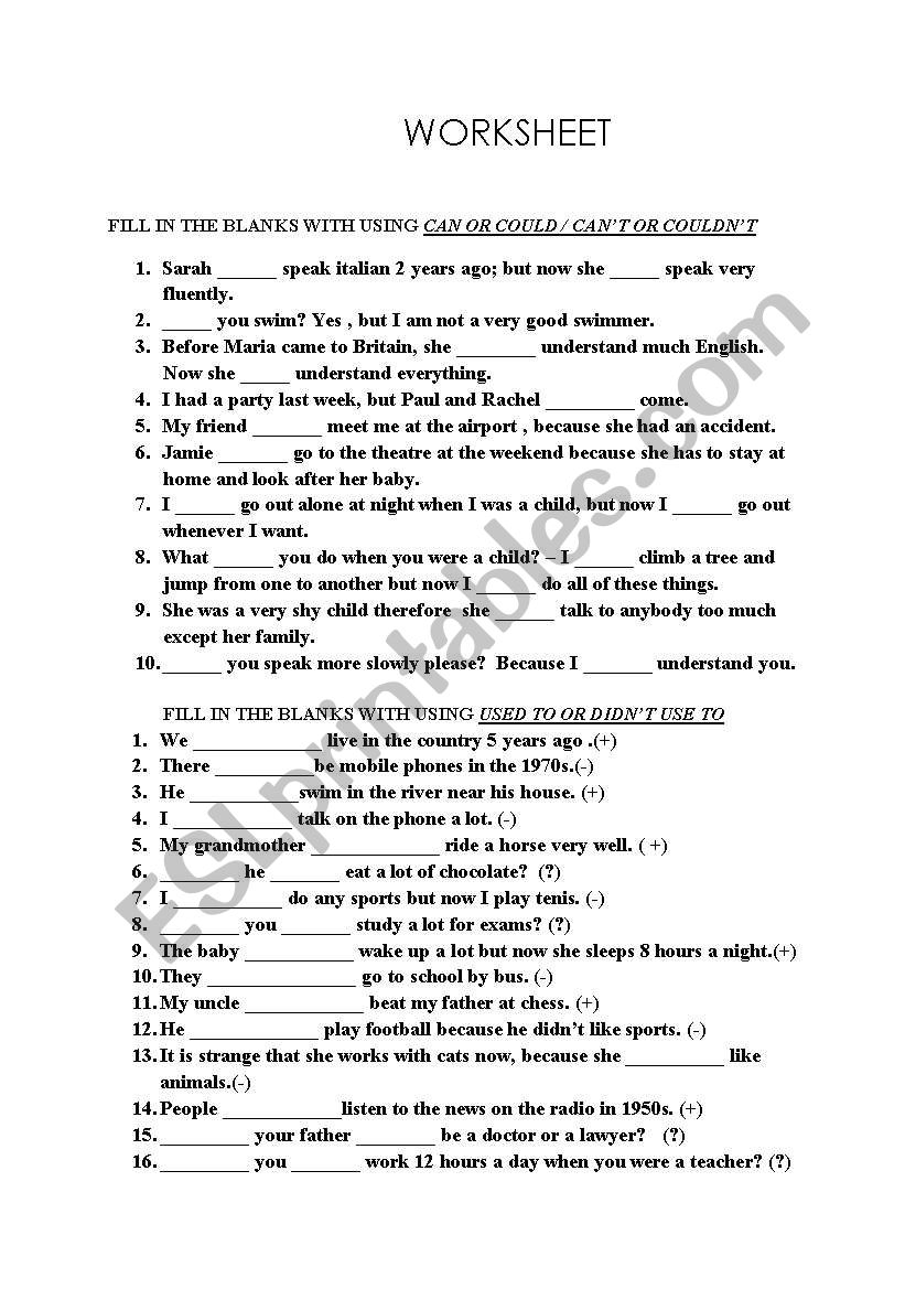 CAN AND COULD EXERCISES worksheet