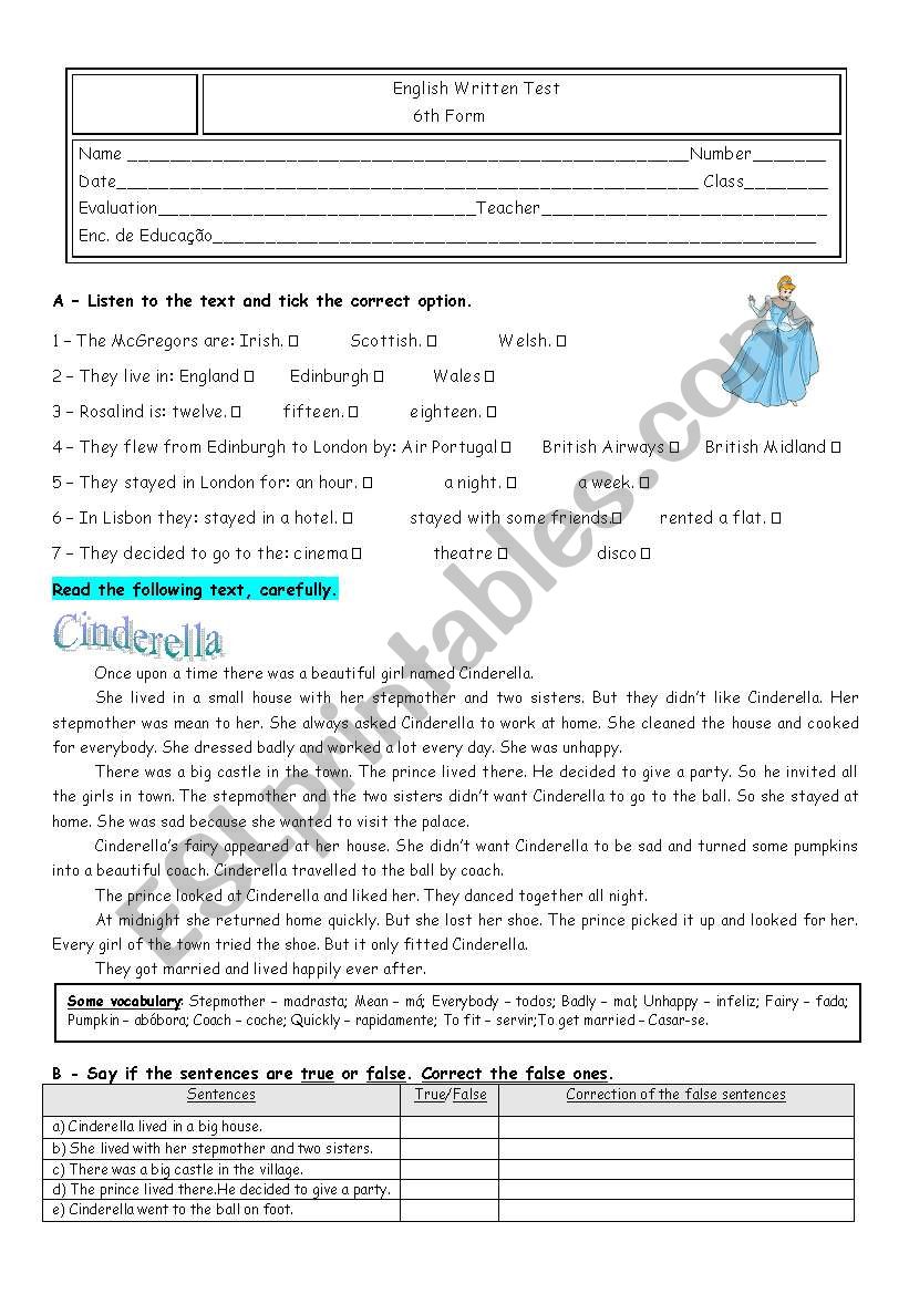 Cinderella_Simple past worksheet