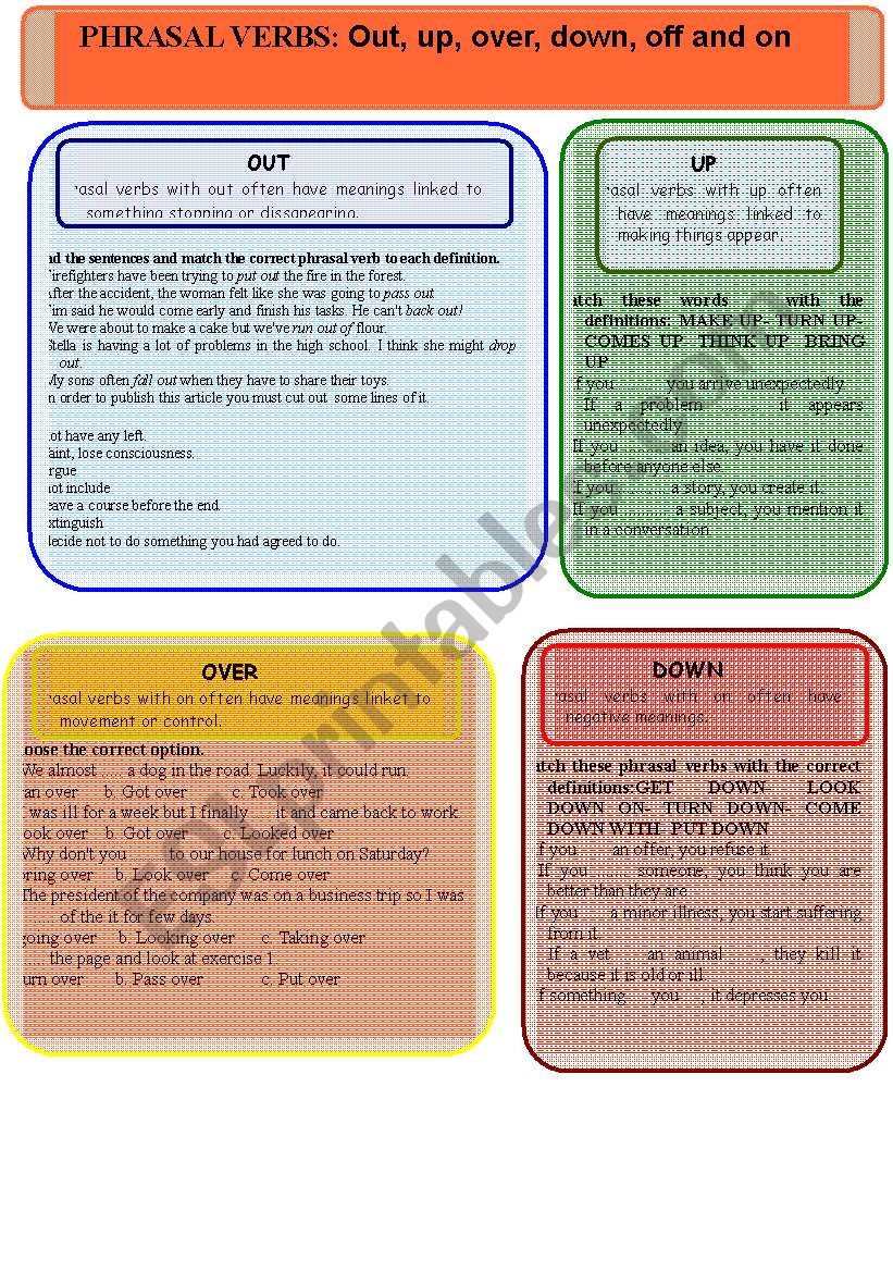 Phrasal Verbs: Out, up, over, down, off, on