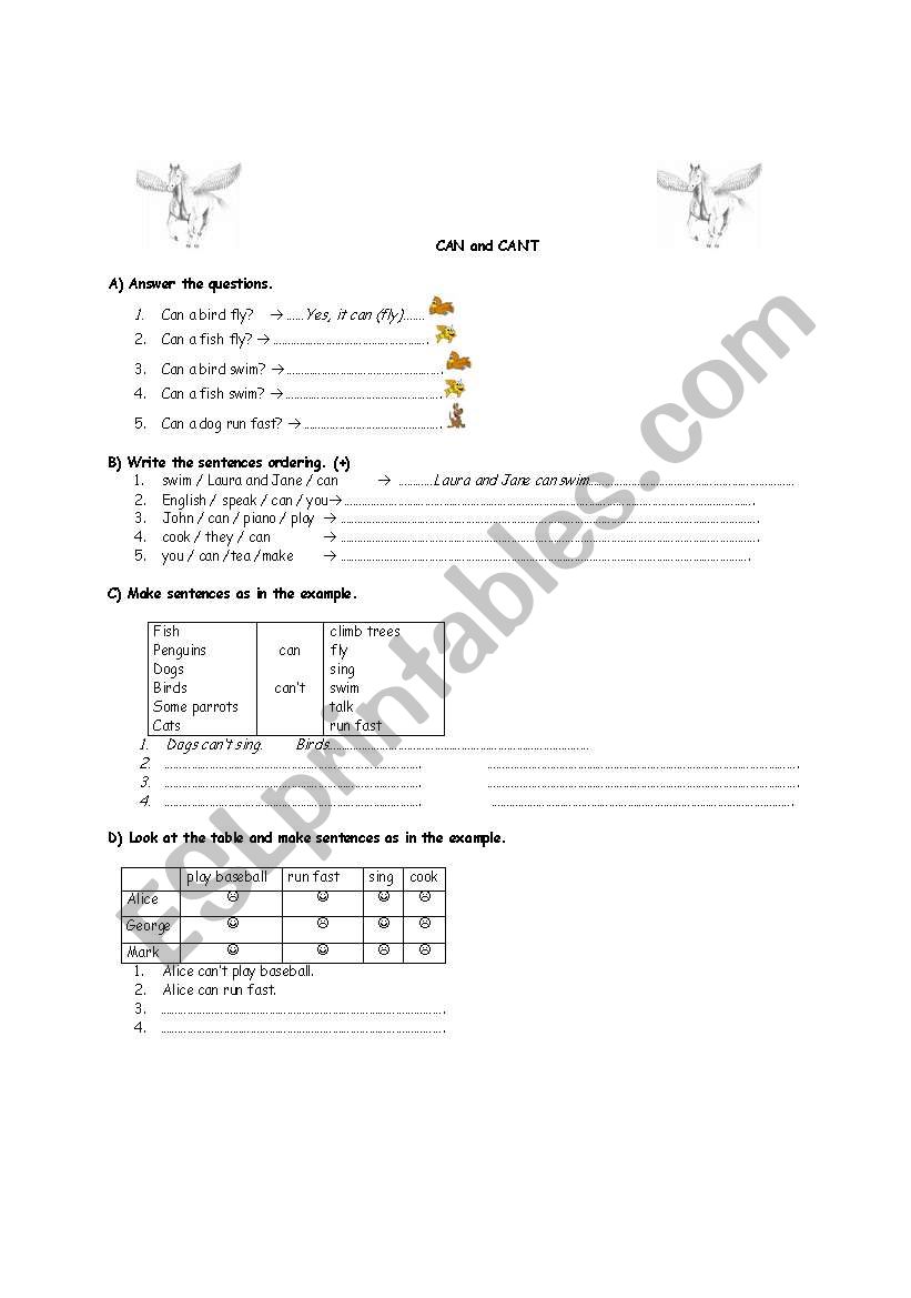 CAN and CANT worksheet