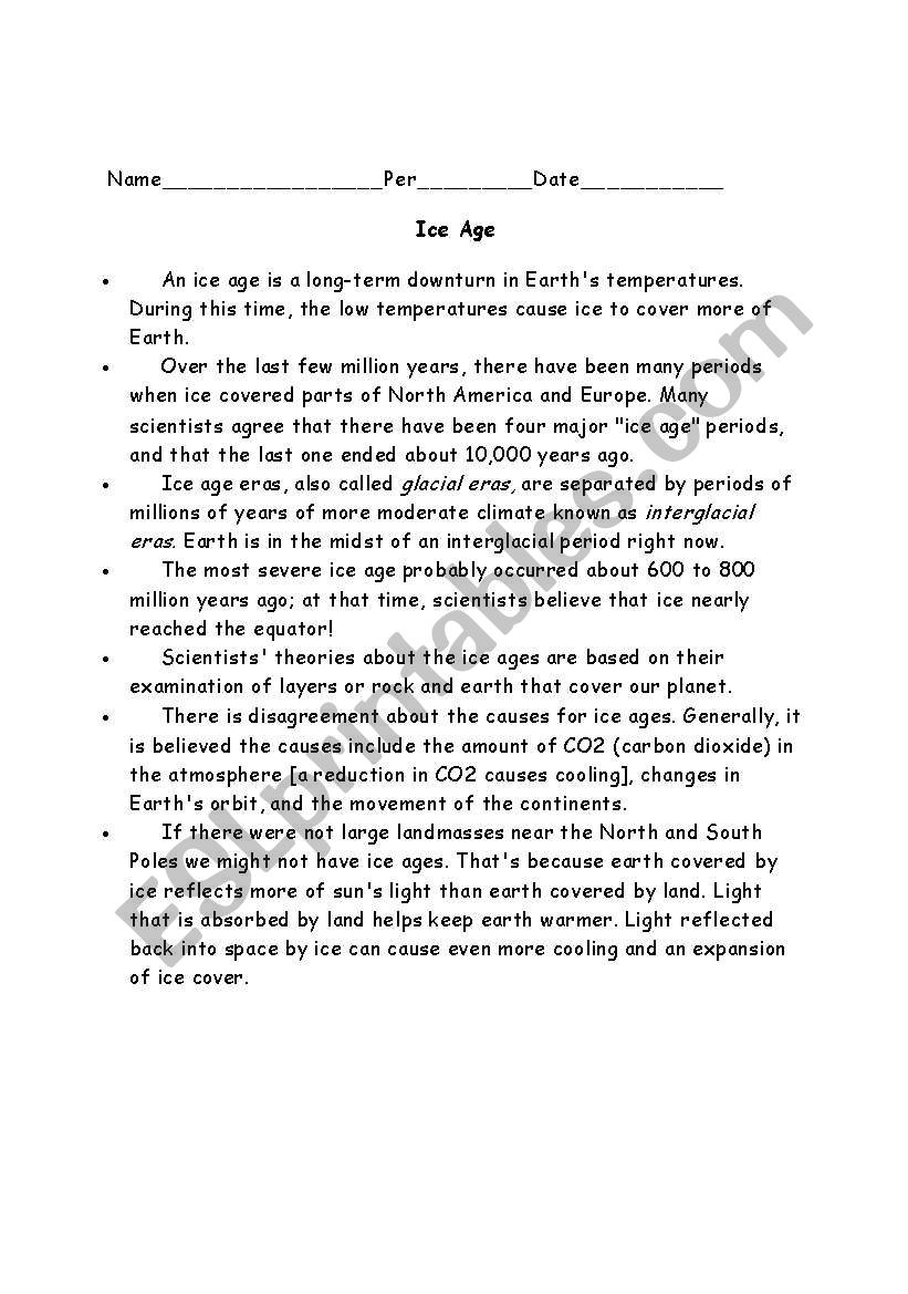 ice age movie worksheet worksheet