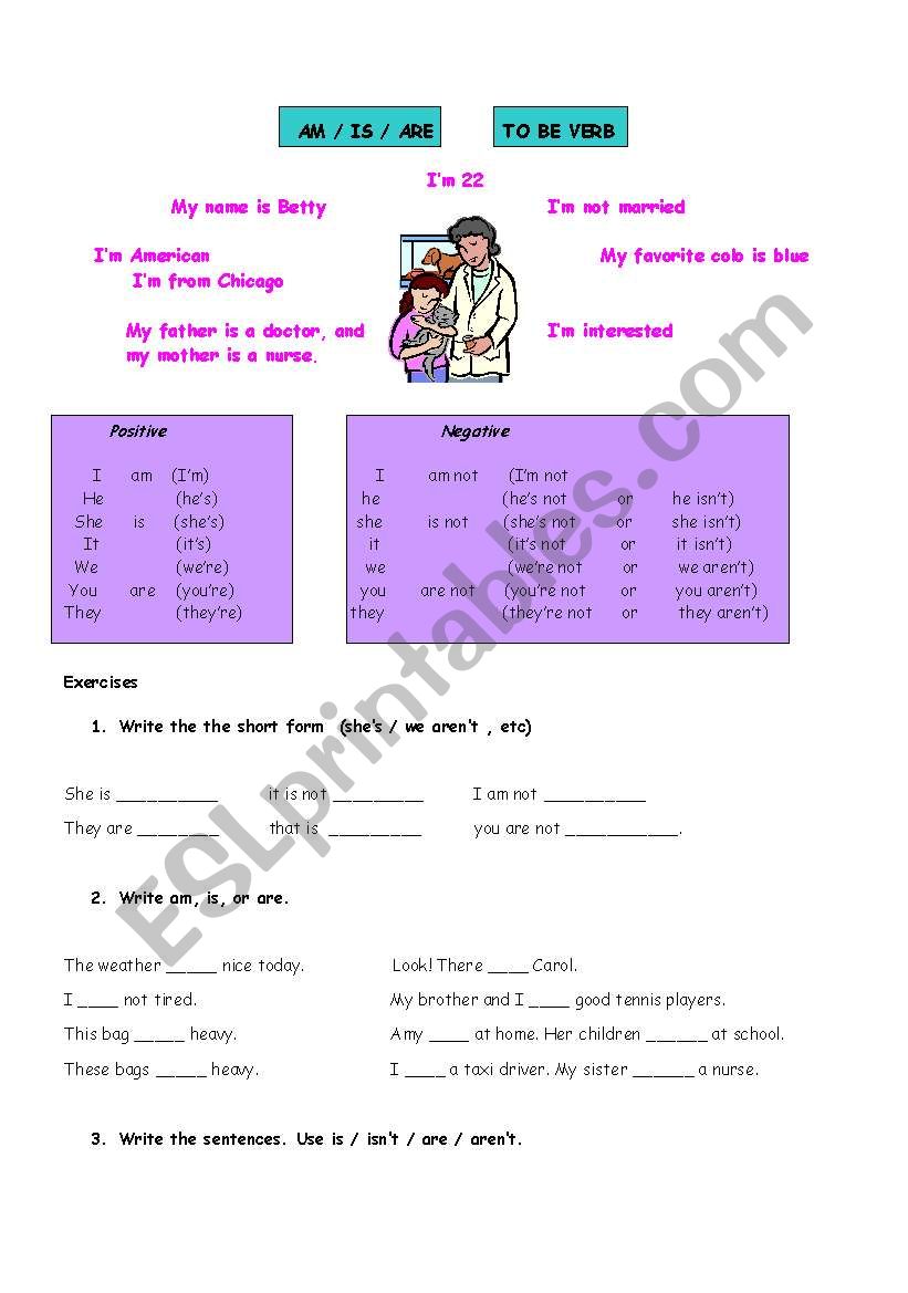 verb to be worksheet