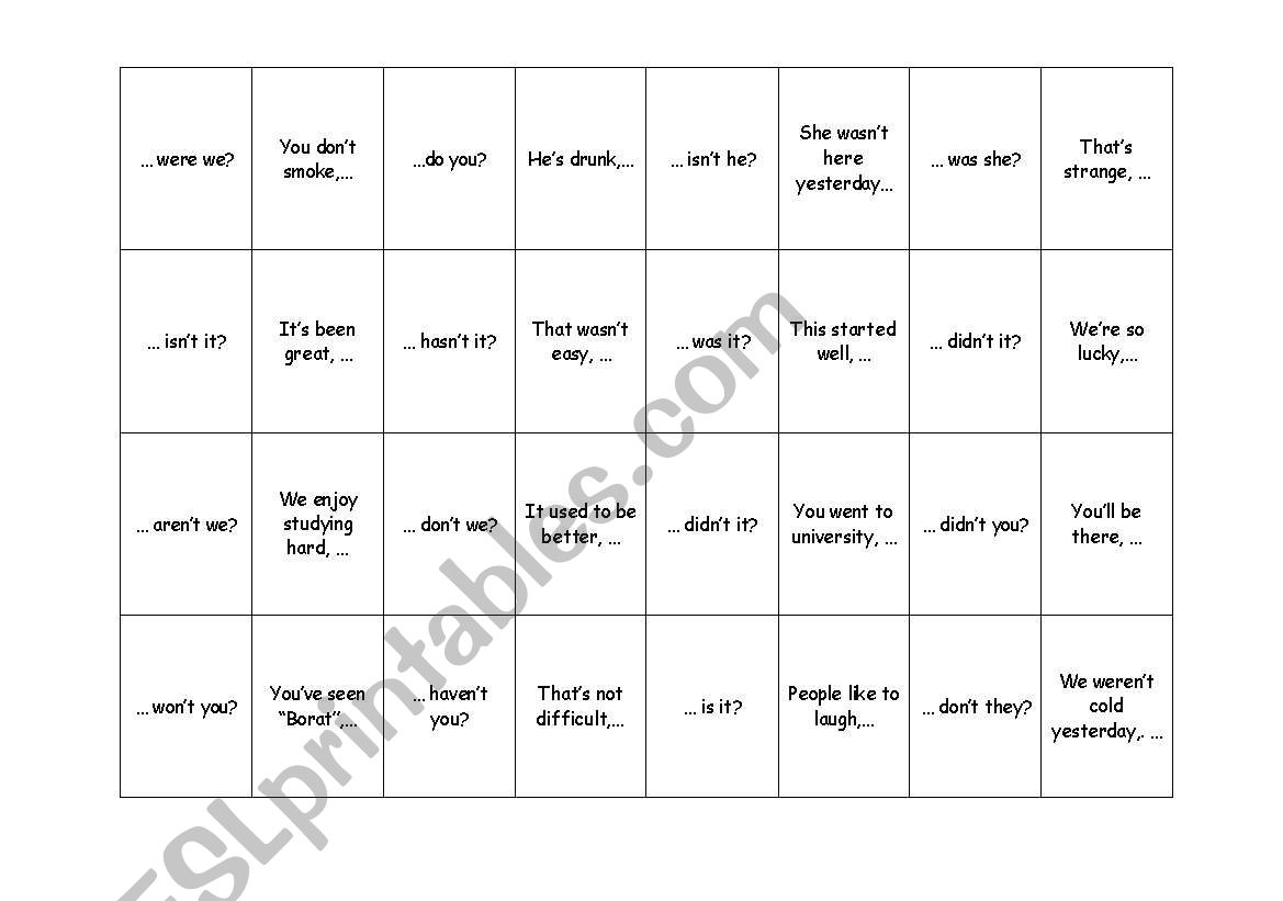 Tag Question Dominoes (int) worksheet