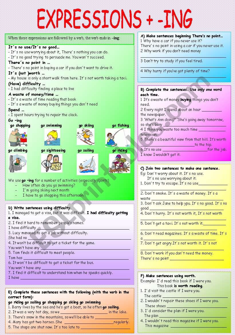 EXPRESSIONS + ING worksheet