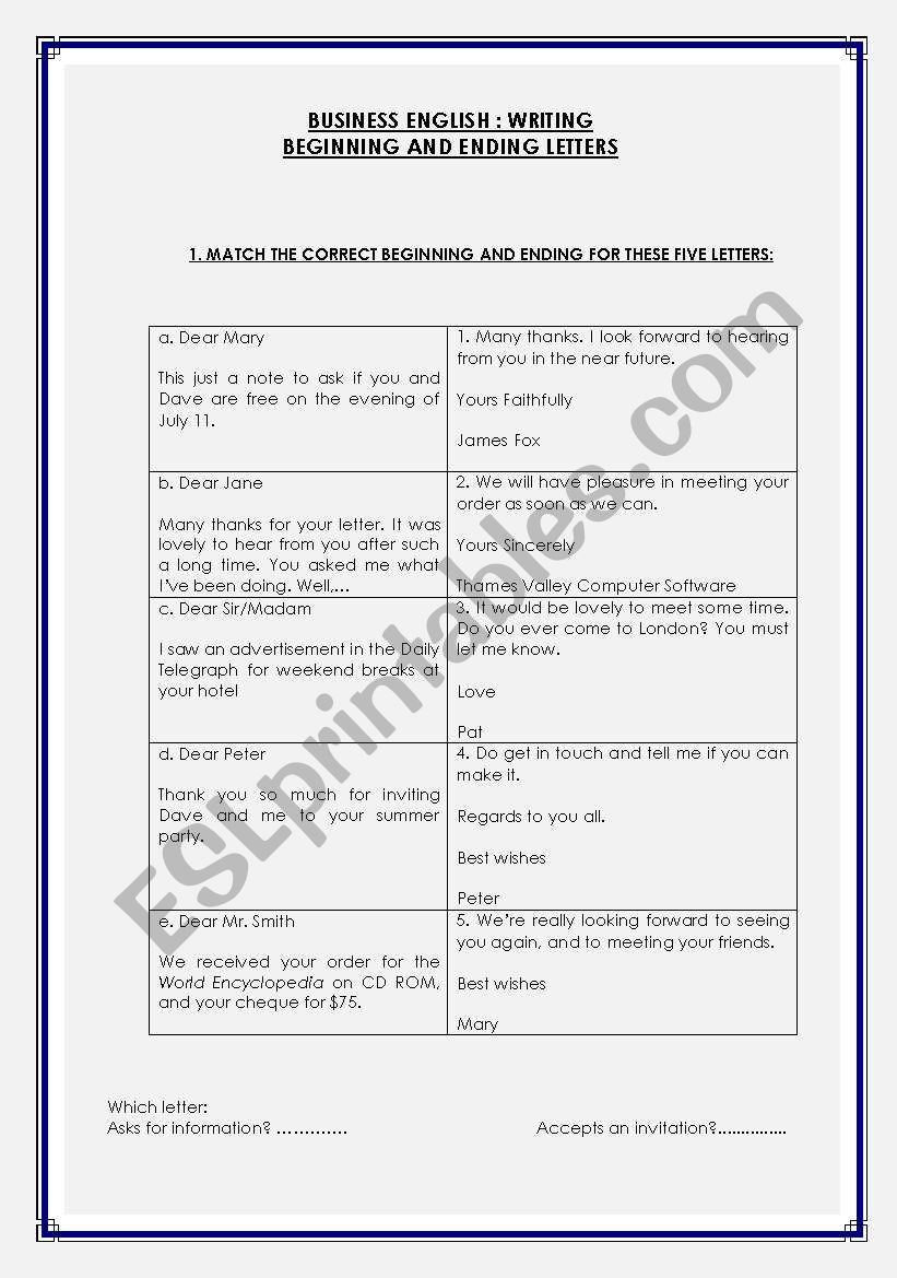 business english writing: beginning and ending letters