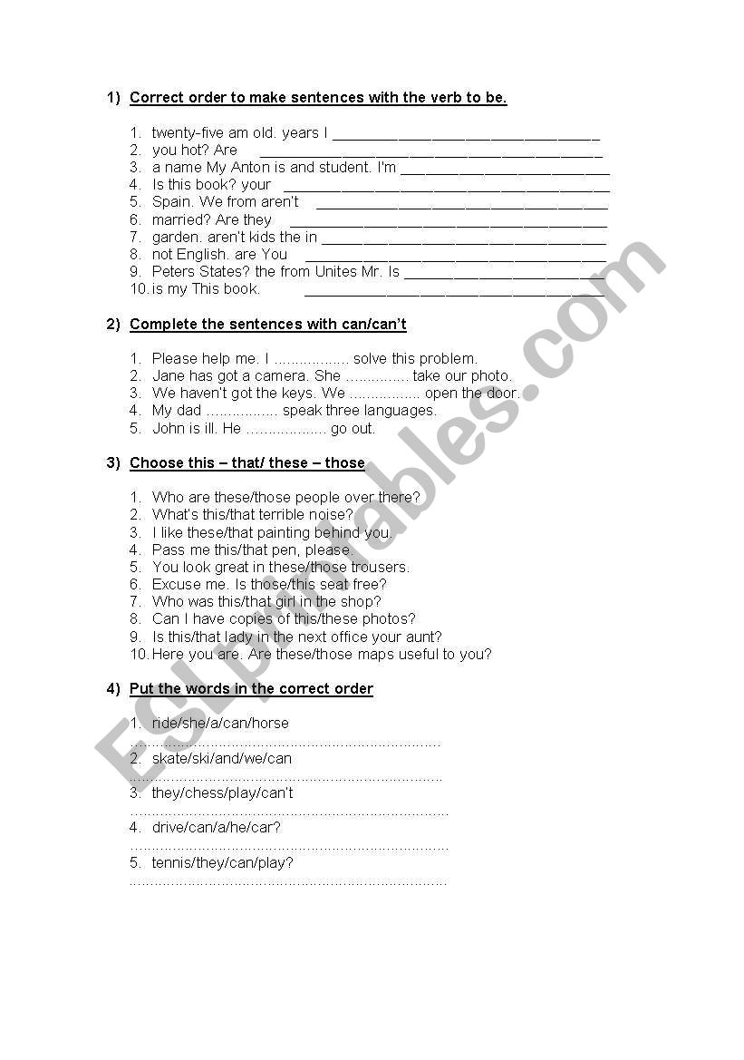 Easy short test worksheet