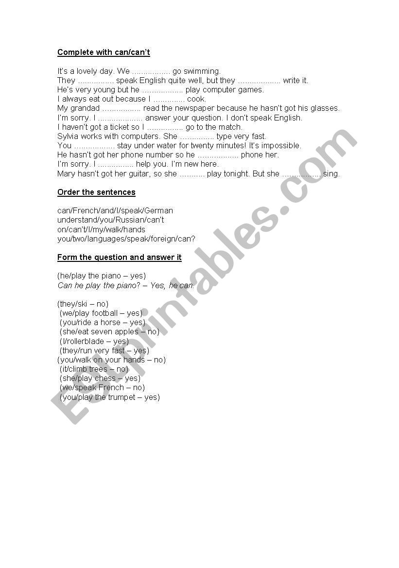 Can activities worksheet