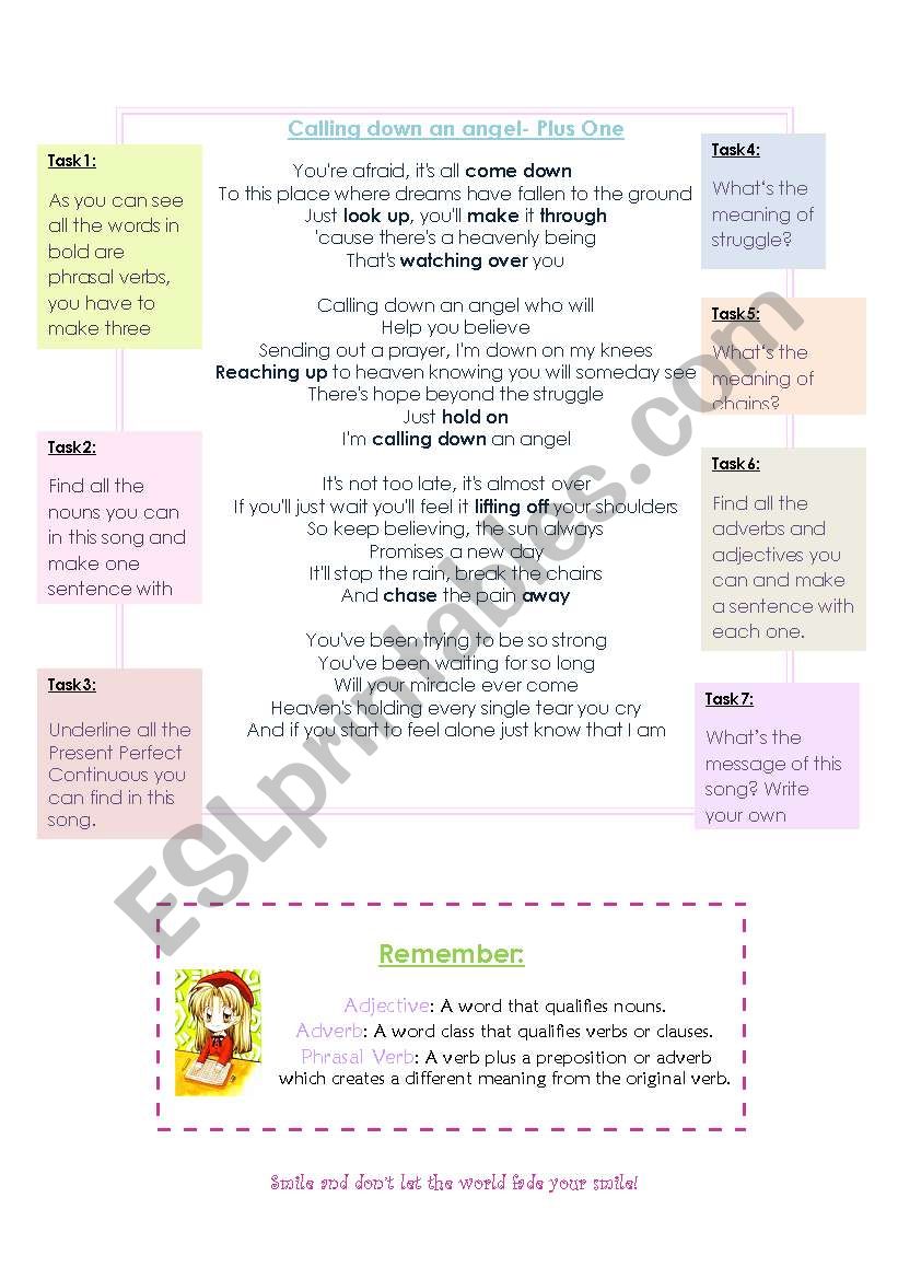 Calling down an angel!  worksheet