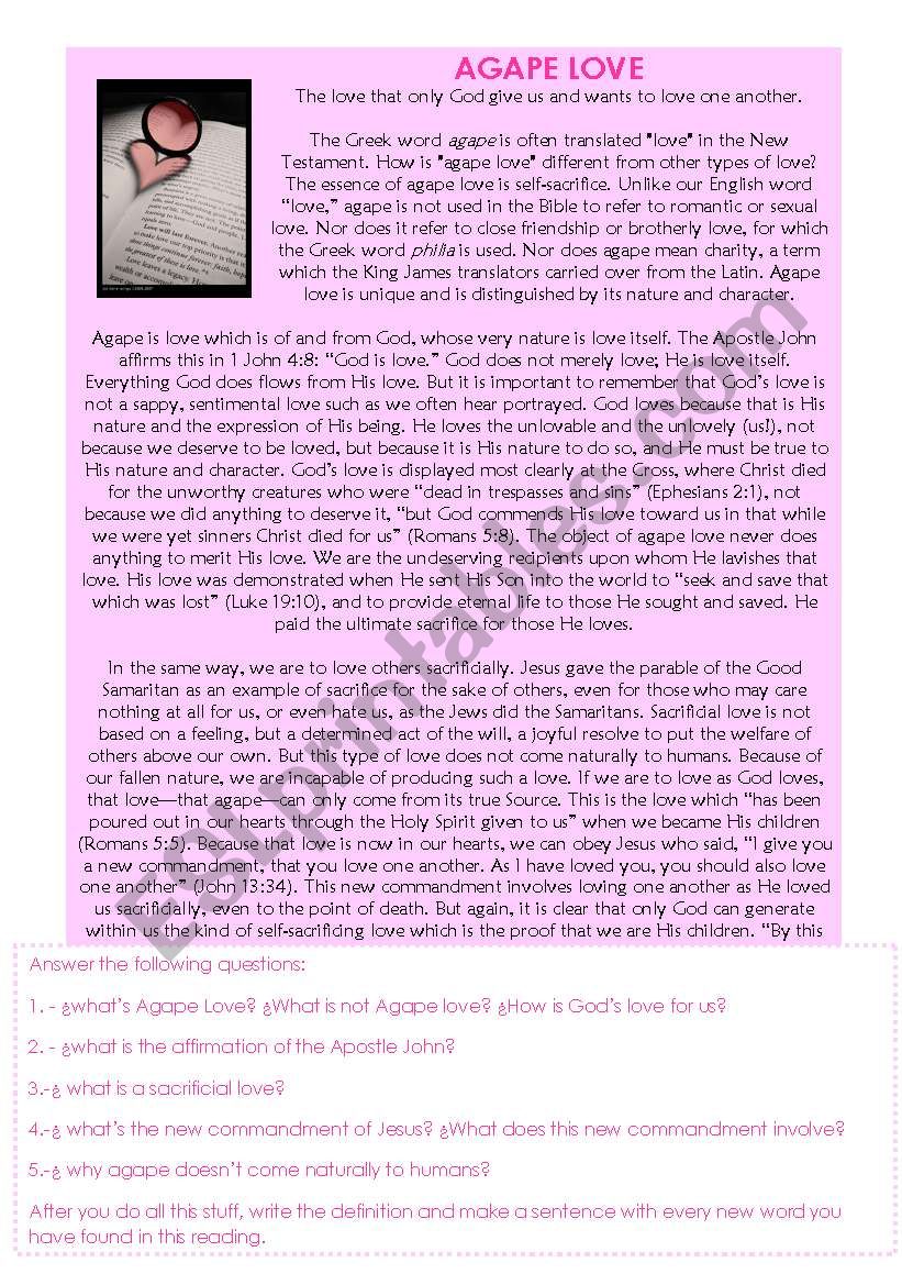 Agape Love worksheet