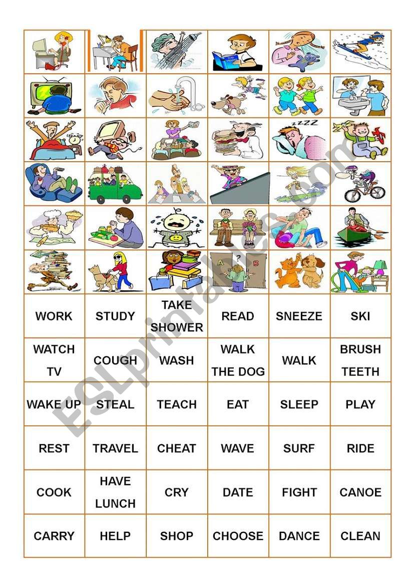 Verbs - Memory Game (cards) worksheet