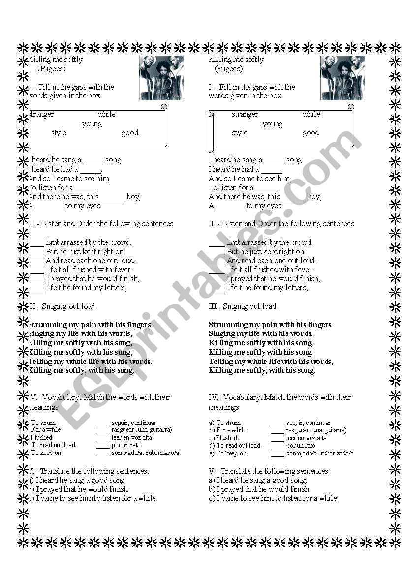 Killing me softly worksheet