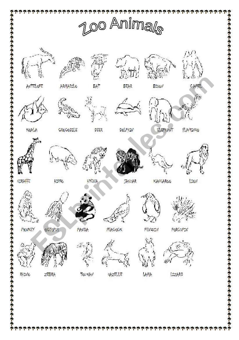 Zoo Animals (b/w version) worksheet