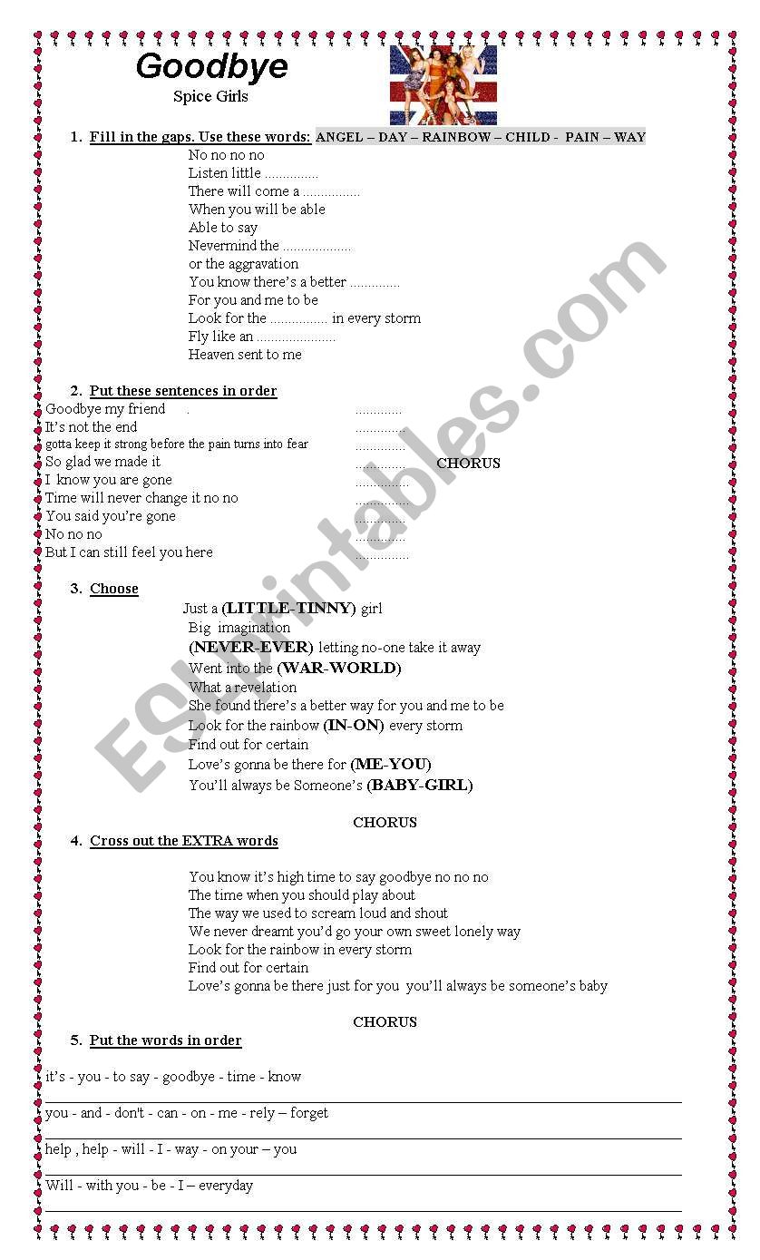 Song: Goodbye (Spice Girls) worksheet