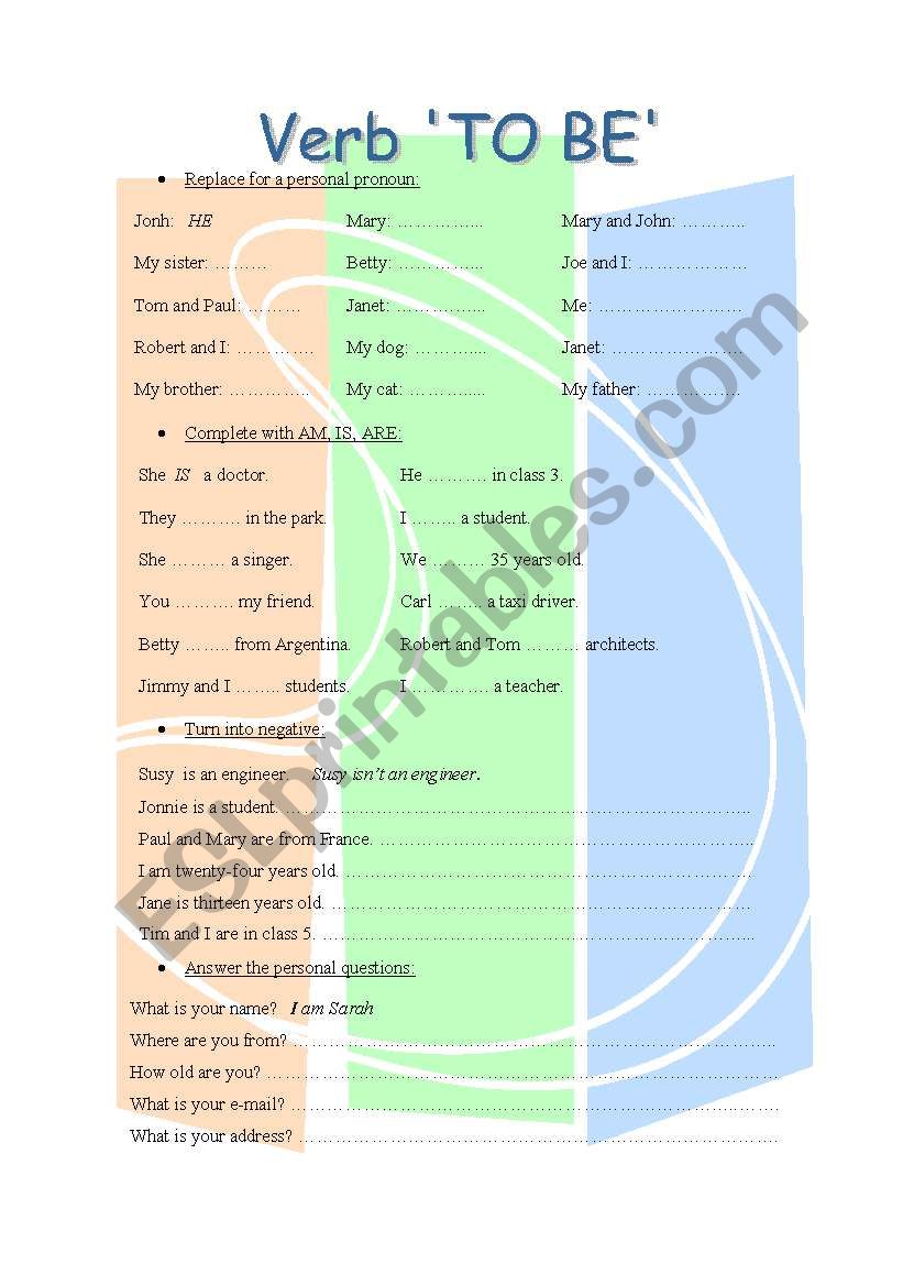 Verb to be worksheet