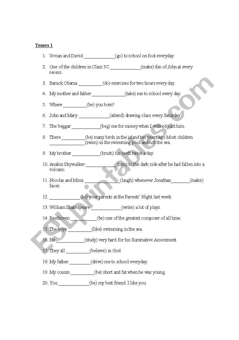 Present Tense worksheet