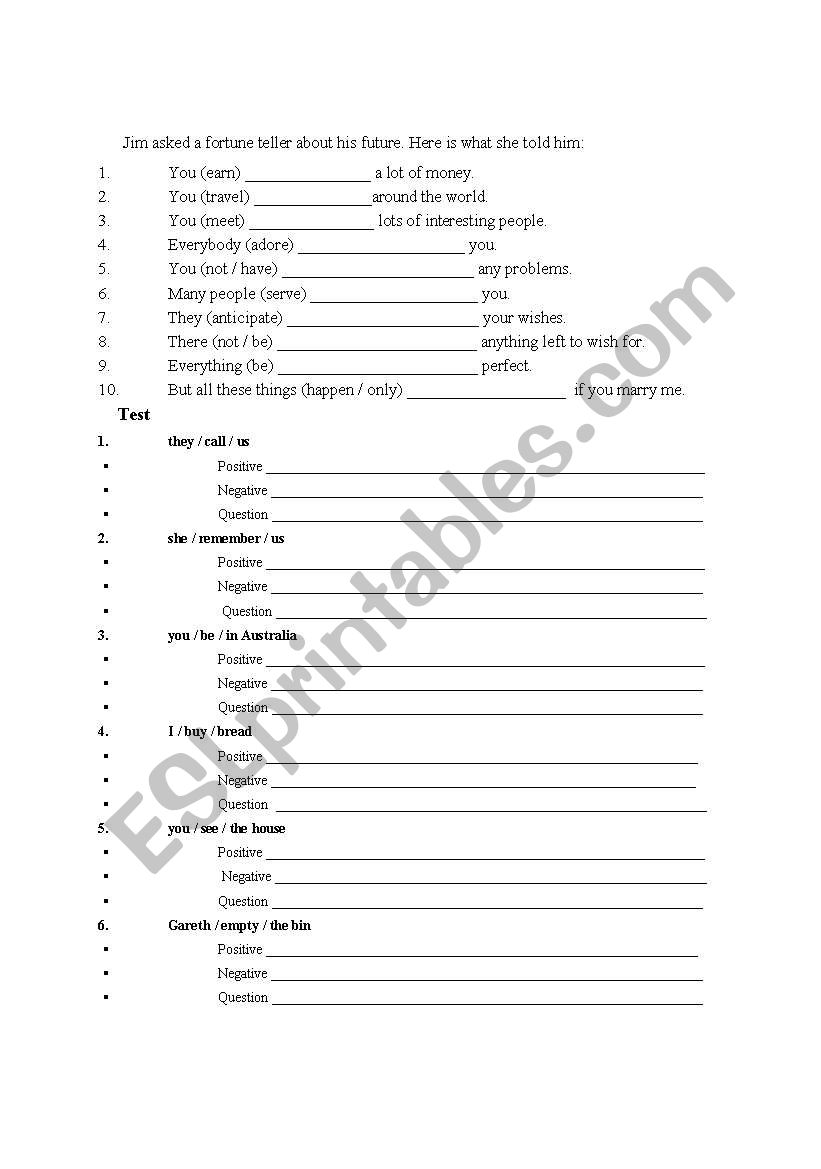 future will worksheet