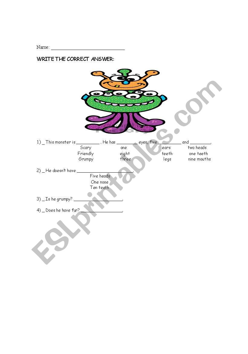 Write the correct answer worksheet