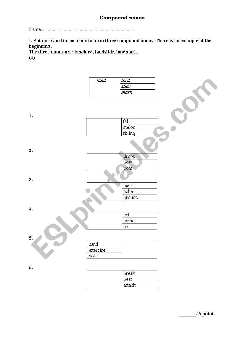 Compound nouns worksheet