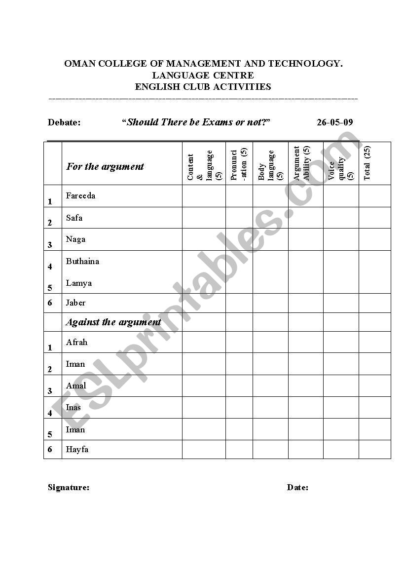 debate topics worksheet