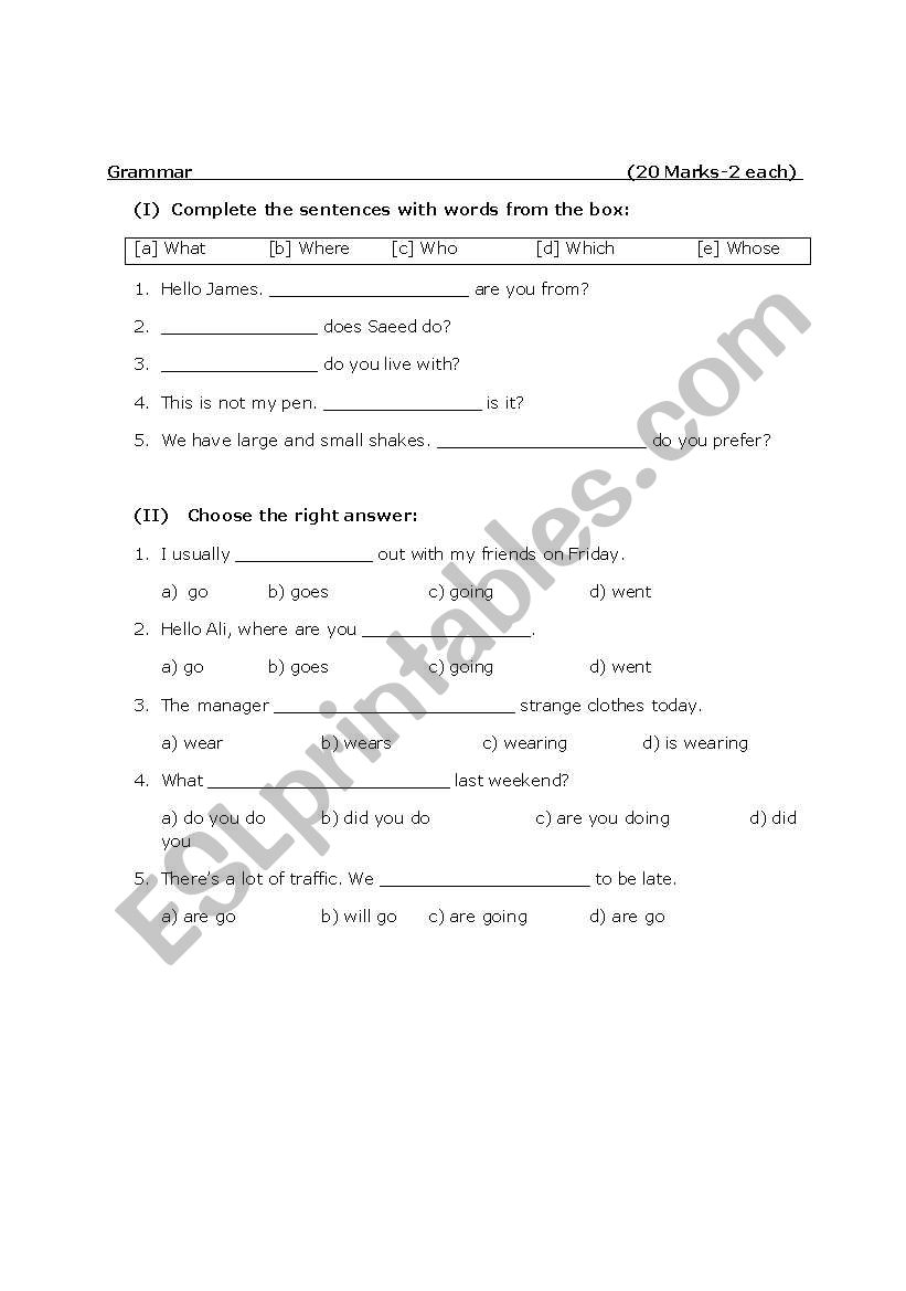 Question Words+Present tense worksheet