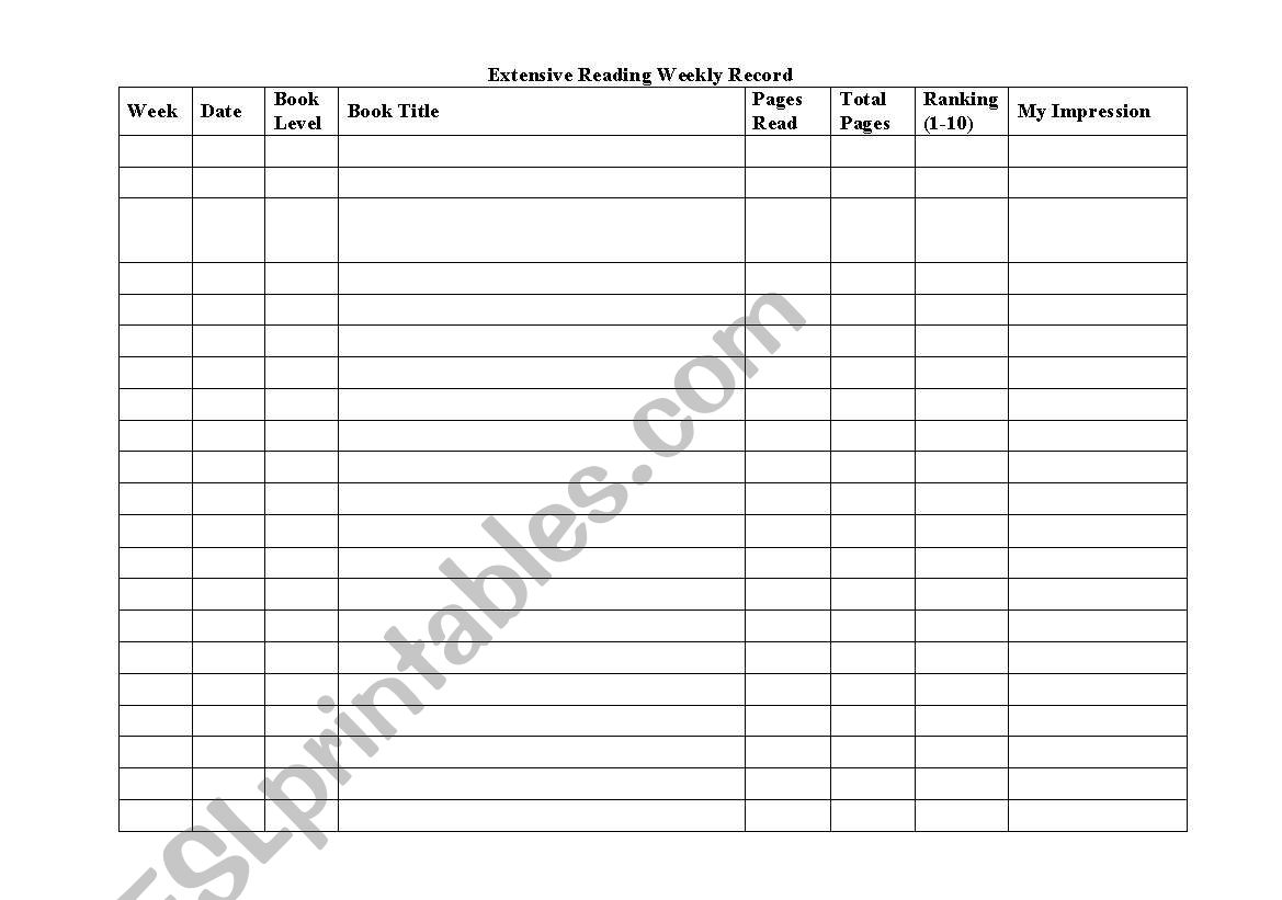 Extensive Reading Record  worksheet