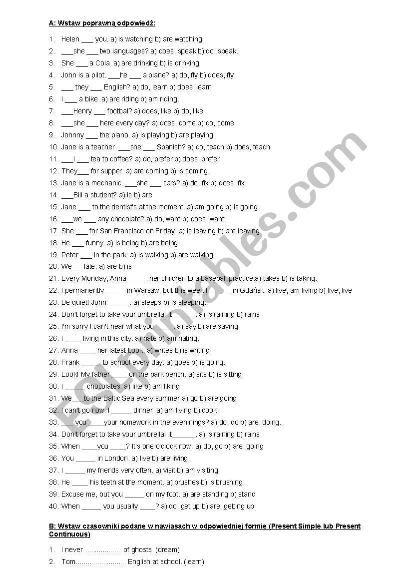 Present Simple & Continuous worksheet