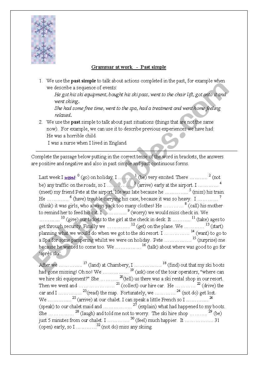 pastsimple and past continuous practice sheet