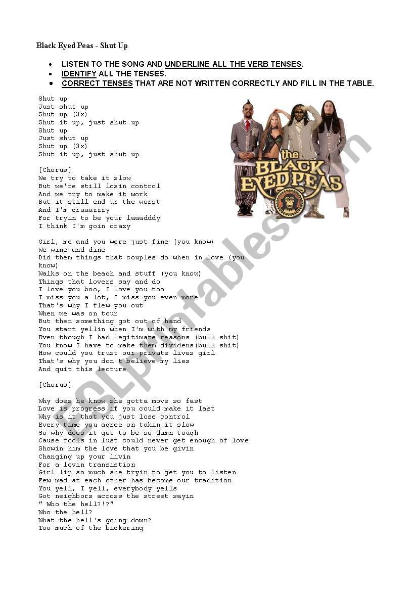 BLACK EYED PEAS - VERB TENSES IN A SONG