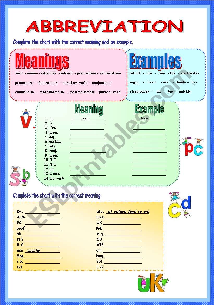 ABBREVIATION worksheet