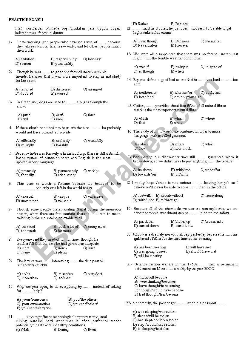 100 question - multiple choice test