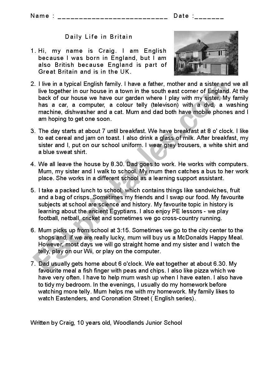 Daily Life In Britain worksheet