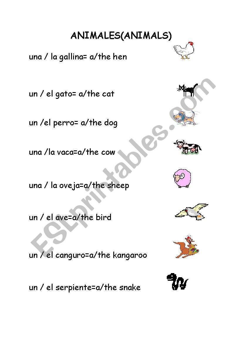 animals worksheet