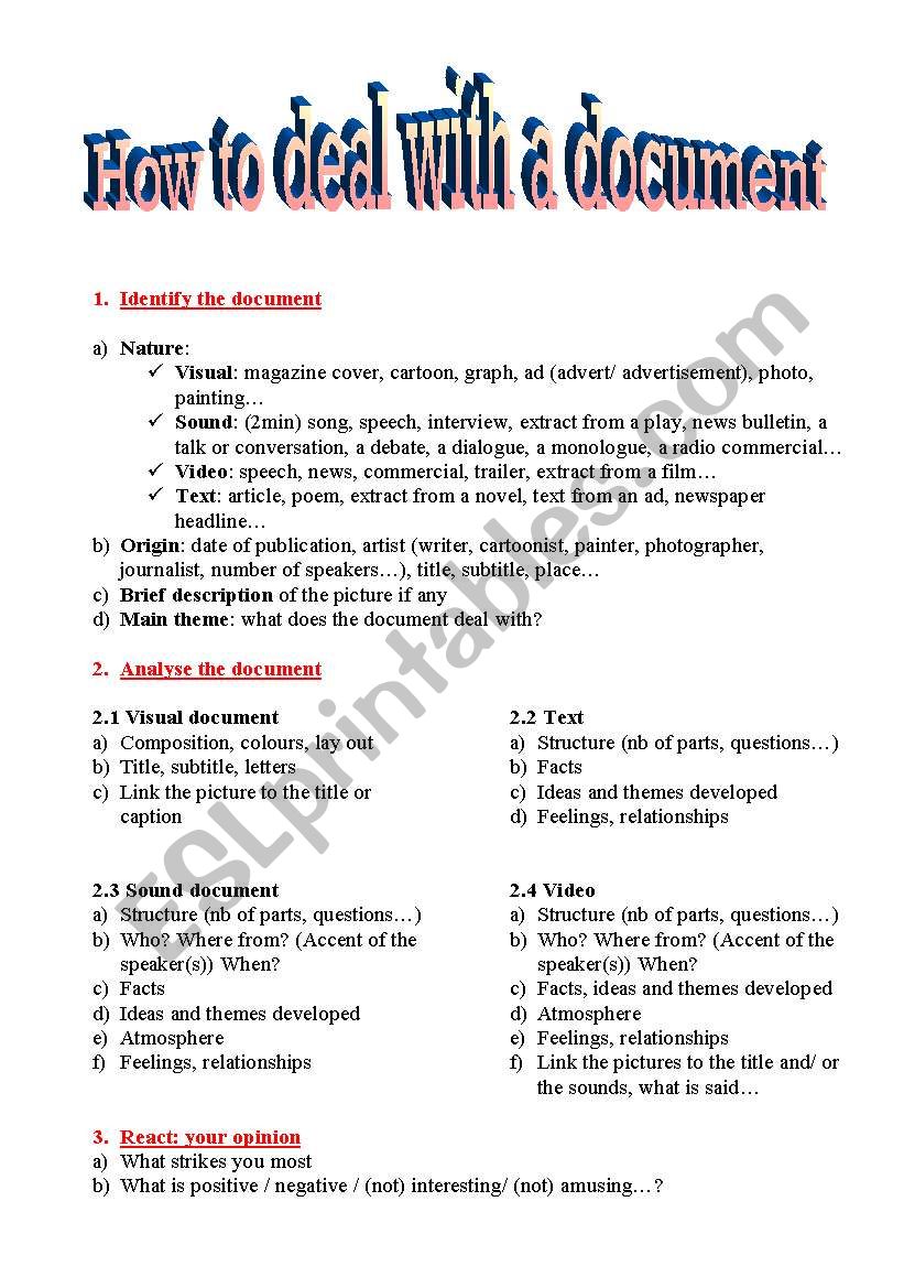 How to deal with a document? worksheet