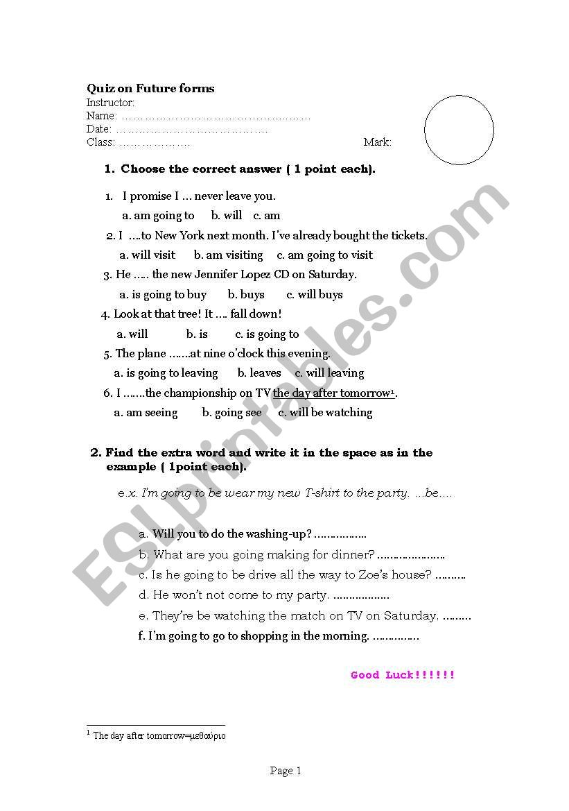 Future Forms worksheet