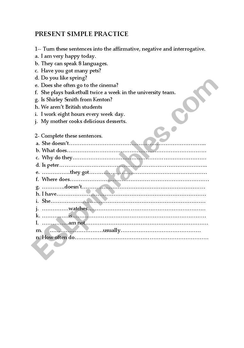 PRESENT SIMPLE worksheet