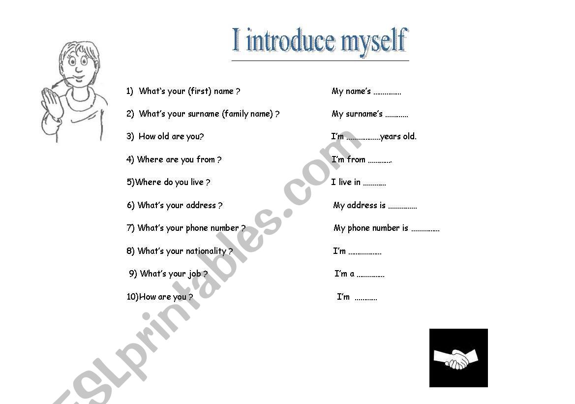 I introduce myself worksheet