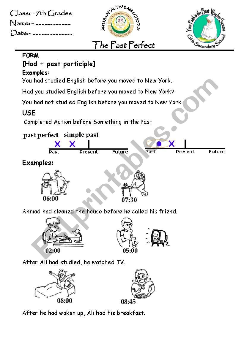 the past perfect worksheet