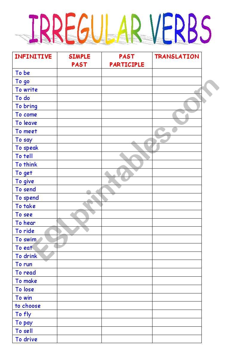 IRREGULAR VERBS worksheet