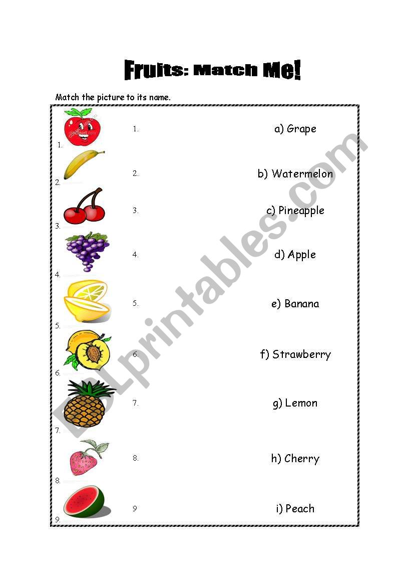 Fruits: Matching worksheet