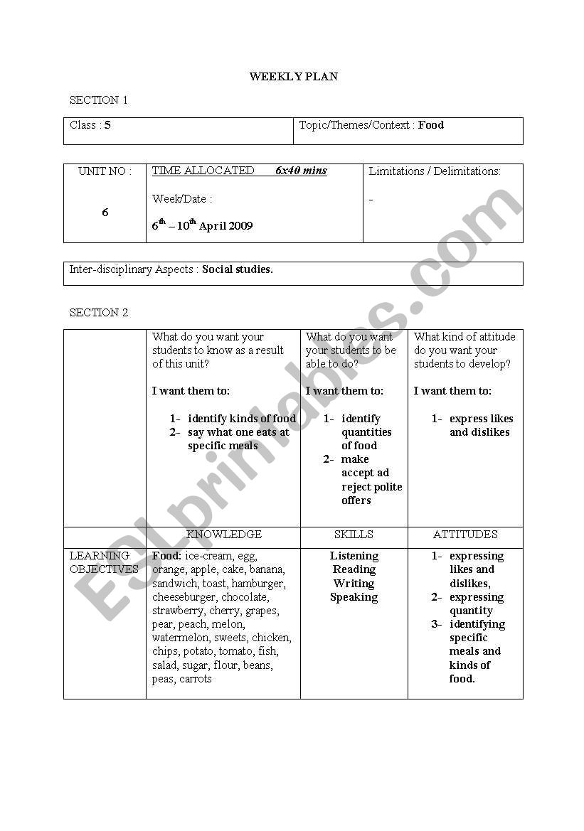 weekly plan  worksheet