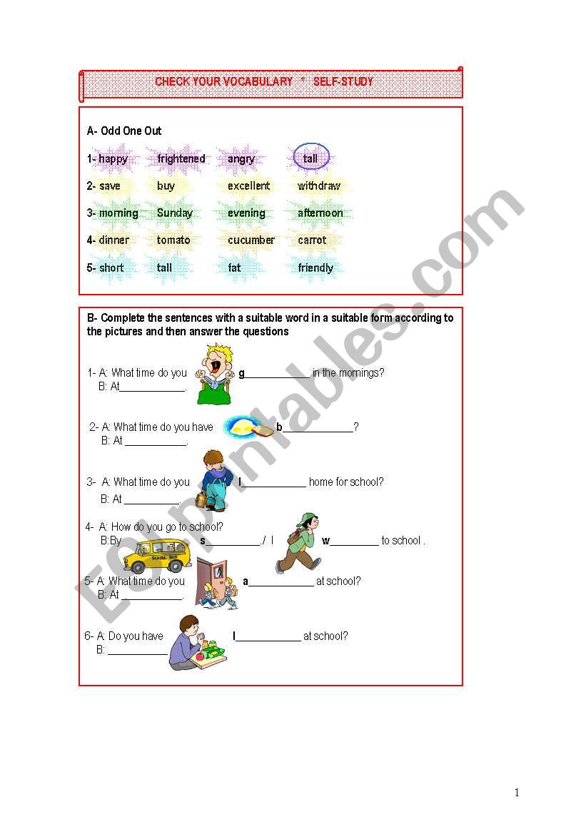 DAILY ROUTINES VOCABULARY worksheet