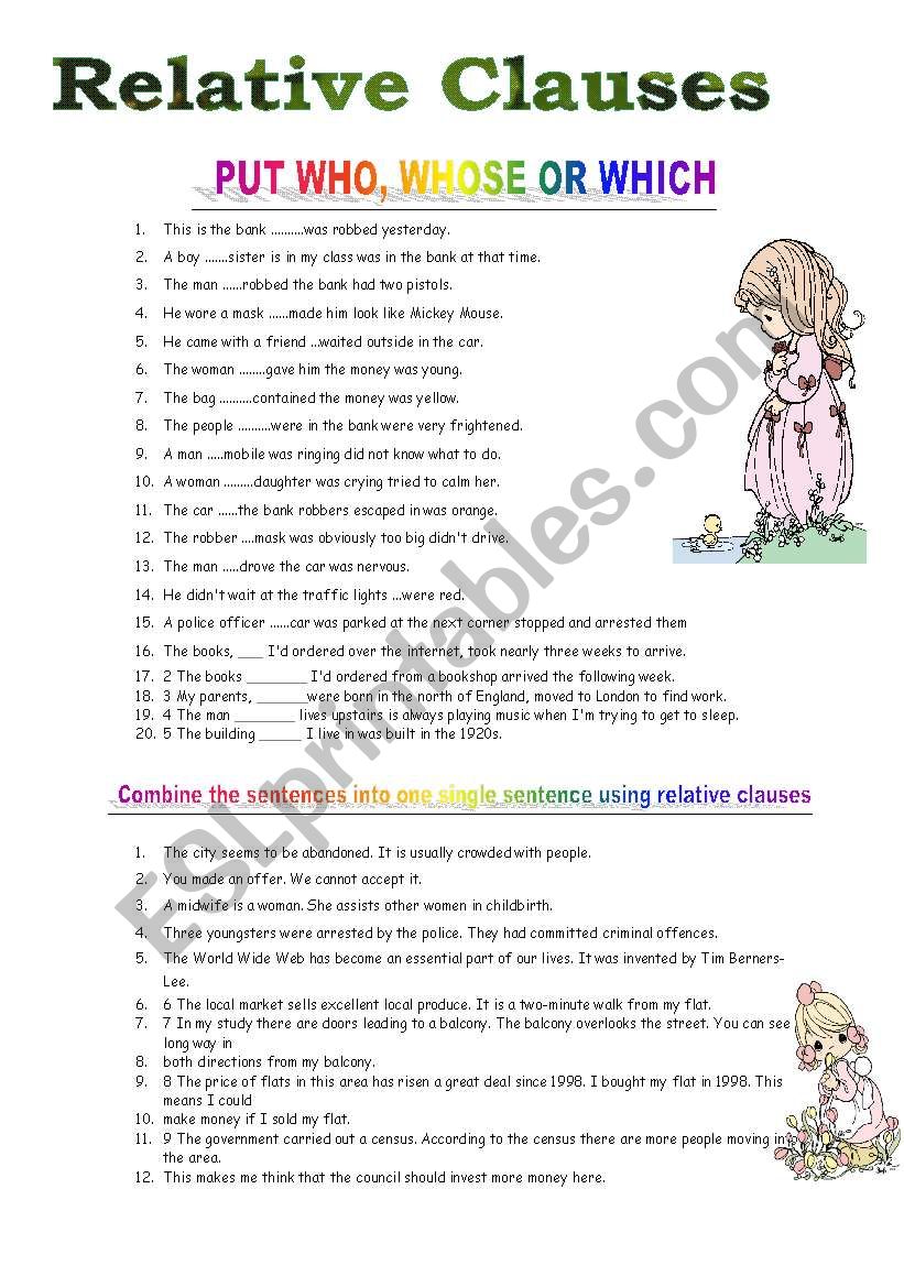 relative clauses worksheet