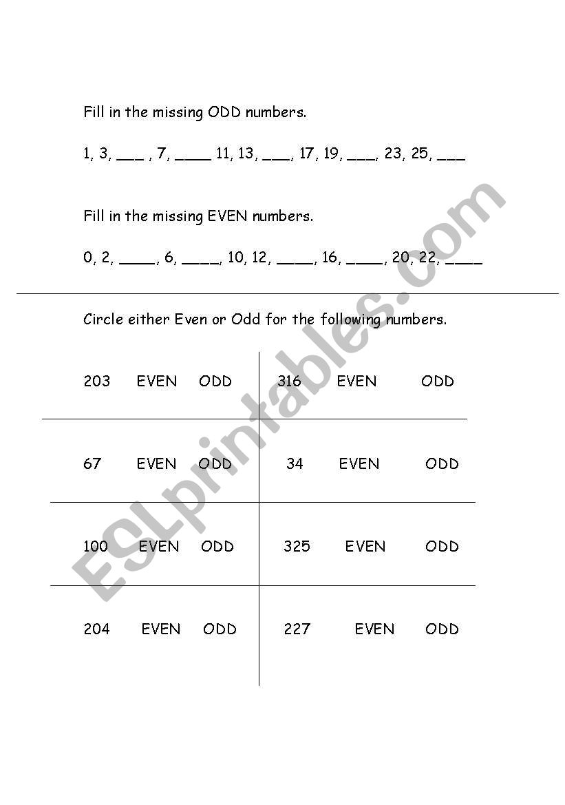 Even or Odd Test worksheet