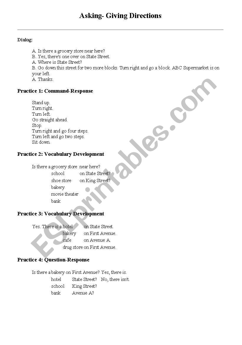 asking and giving directions worksheet