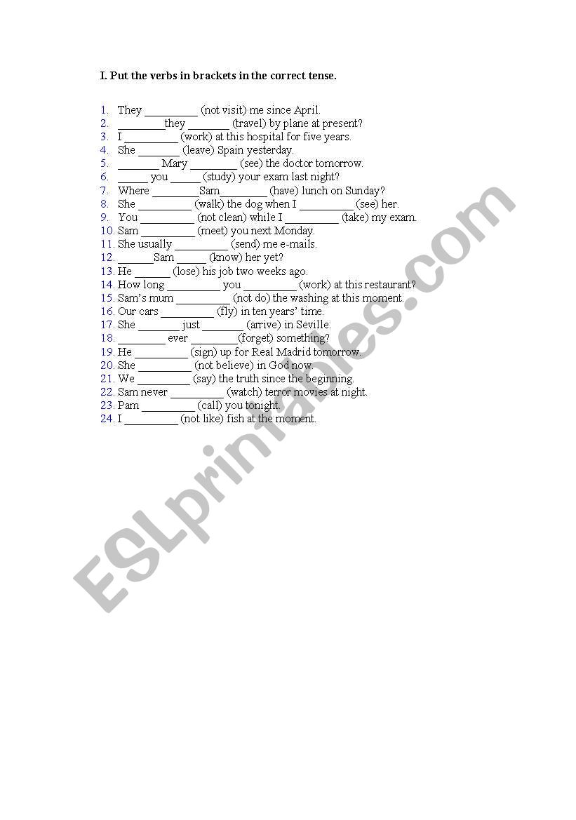 4eso tenses worksheet