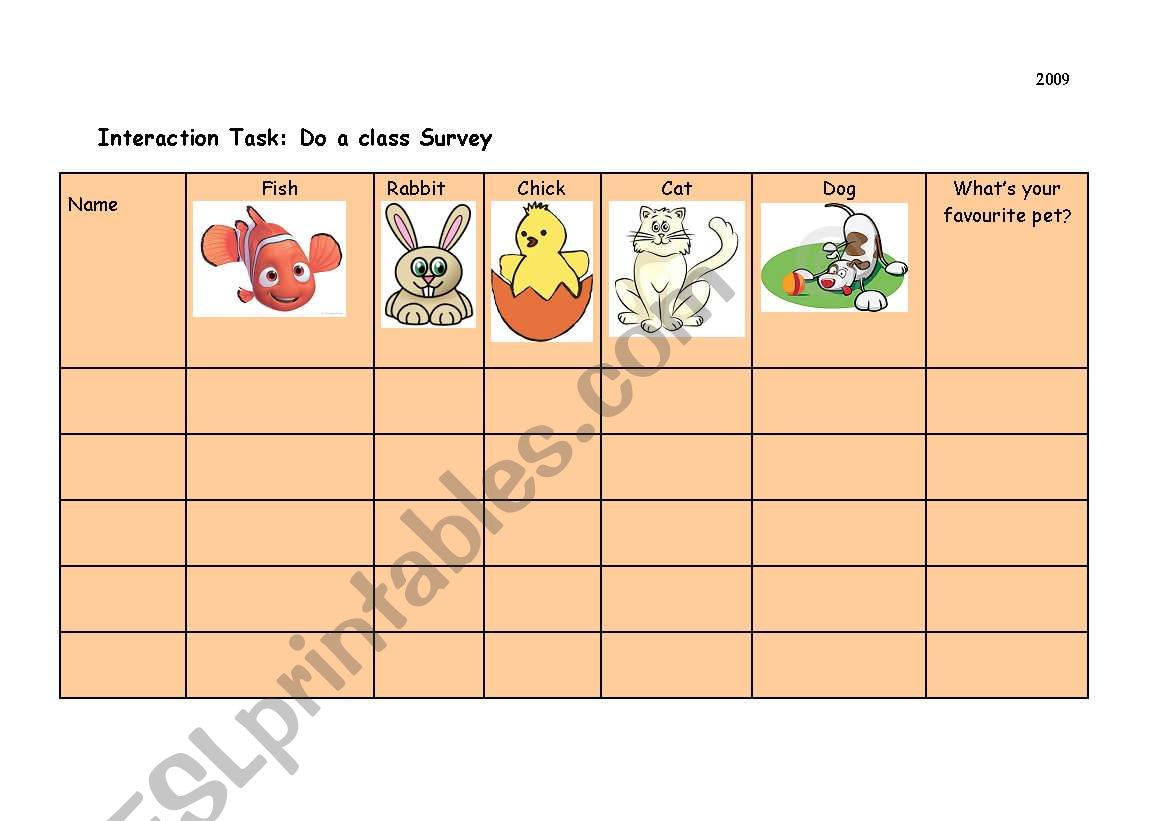 Pet Class Survey worksheet